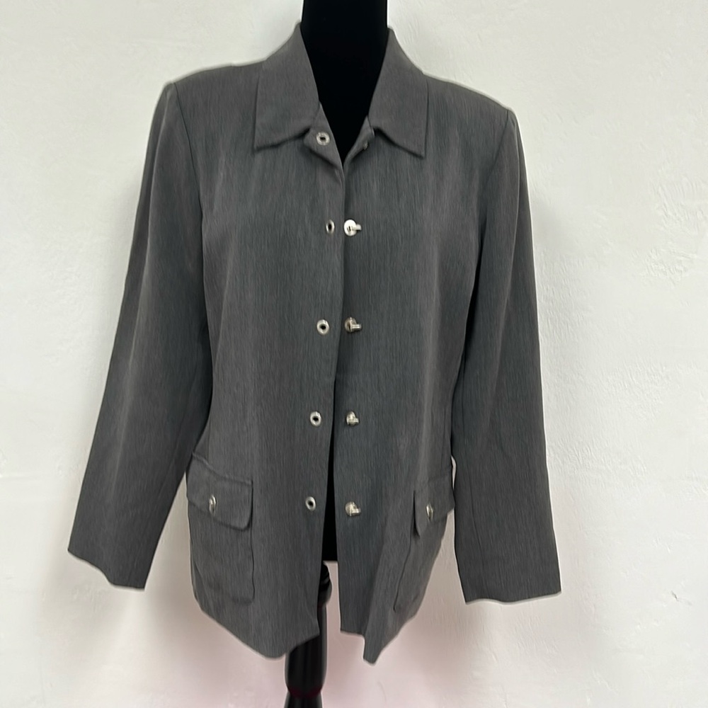 Dialogue grey jacket with unique fasteners size 14